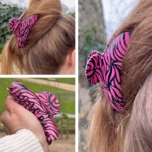 Grande pince cheveux femme tendance Barrette cheveux rose rayures 2