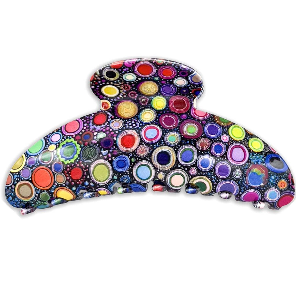Grosse pince à cheveux multicolore aux motifs circulaires artistiques ClawMeUp