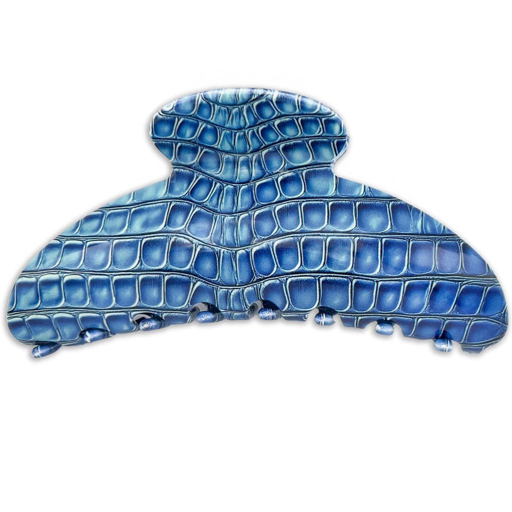 Pince à cheveux bleu motif croco vue de face