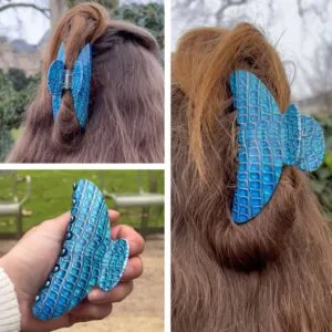 Pince a cheveux banane luxe Barrette cheveux bleu croco 2