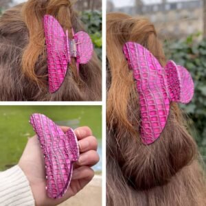 Pince a cheveux banane rose motif croco Barrette cheveux chic 2