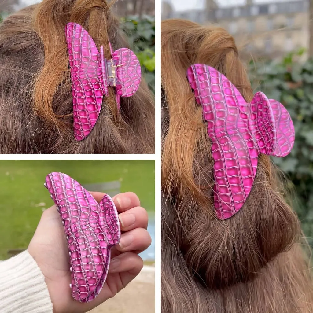 Accessoire cheveux Paris – Pince rose effet croco chic ClawMeUp