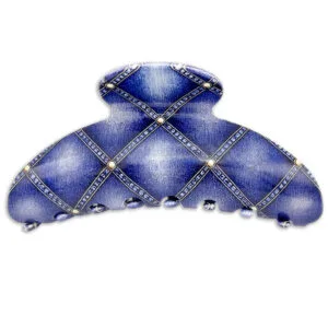 Grosse pince à cheveux effet denim bleu à motif couture ClawMeUp