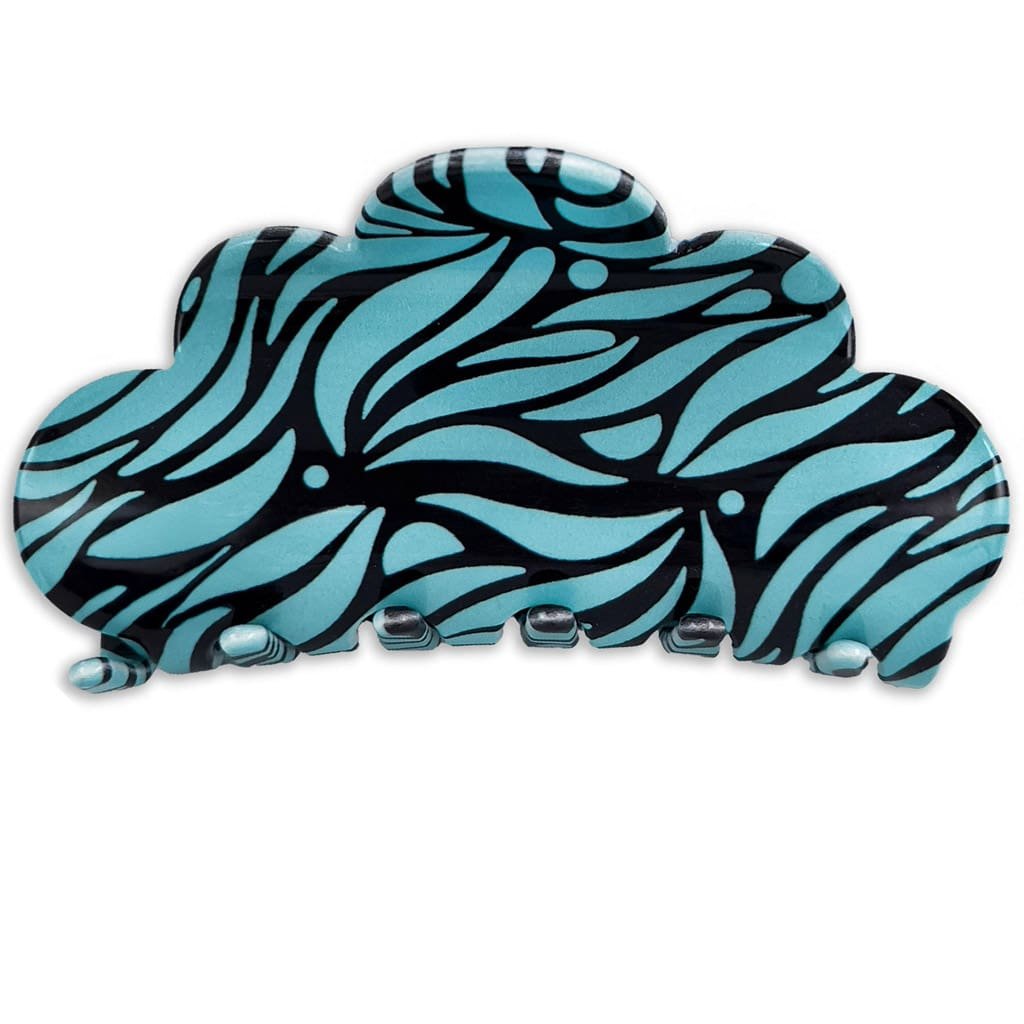 Pince à cheveux bleu turquoise à motif zèbre noir abstrait, format 10 cm