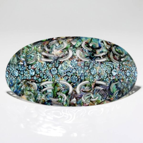 Barrette cheveux femme chic – Design nacré & strass bleu – Accessoire cheveux original haut de gamme