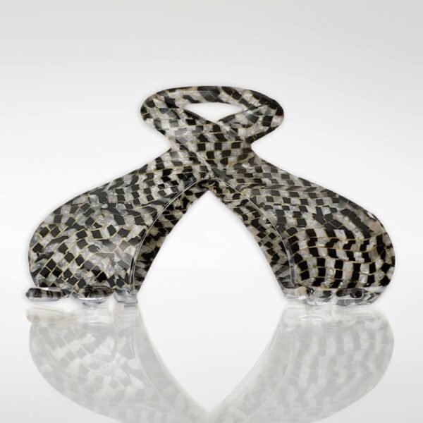 Pince cheveux originale noir damier – design torsadé nacré, format 10 cm | ClawMeUp