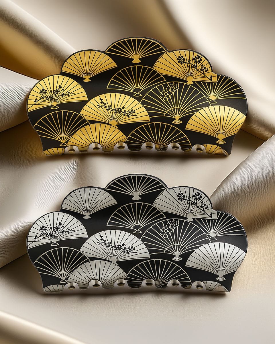 Pince à cheveux artisanale argentée en acétate de cellulose, création ClawMeUp