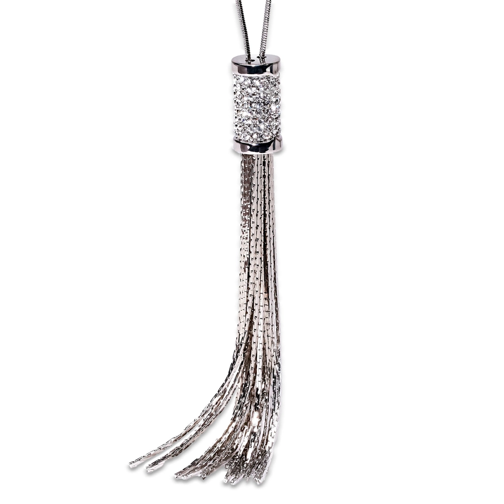 Collier sautoir femme en acier inoxydable avec pendentif strass chic