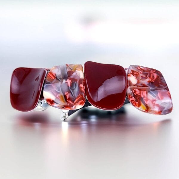 Barrette cheveux femme chic rouge – acétate marbré, fermoir modulable