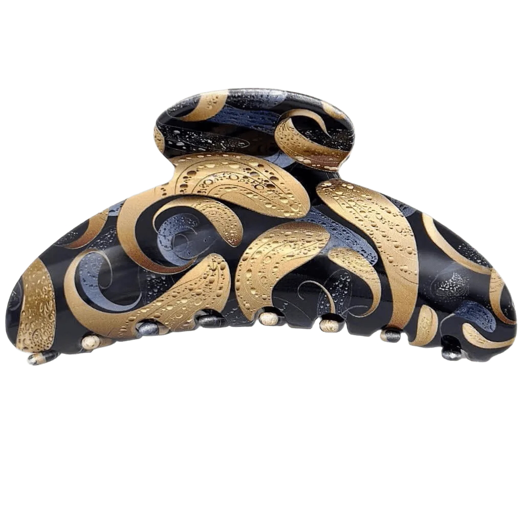 Pince à cheveux originale ClawMeUp noir et or en acétate premium