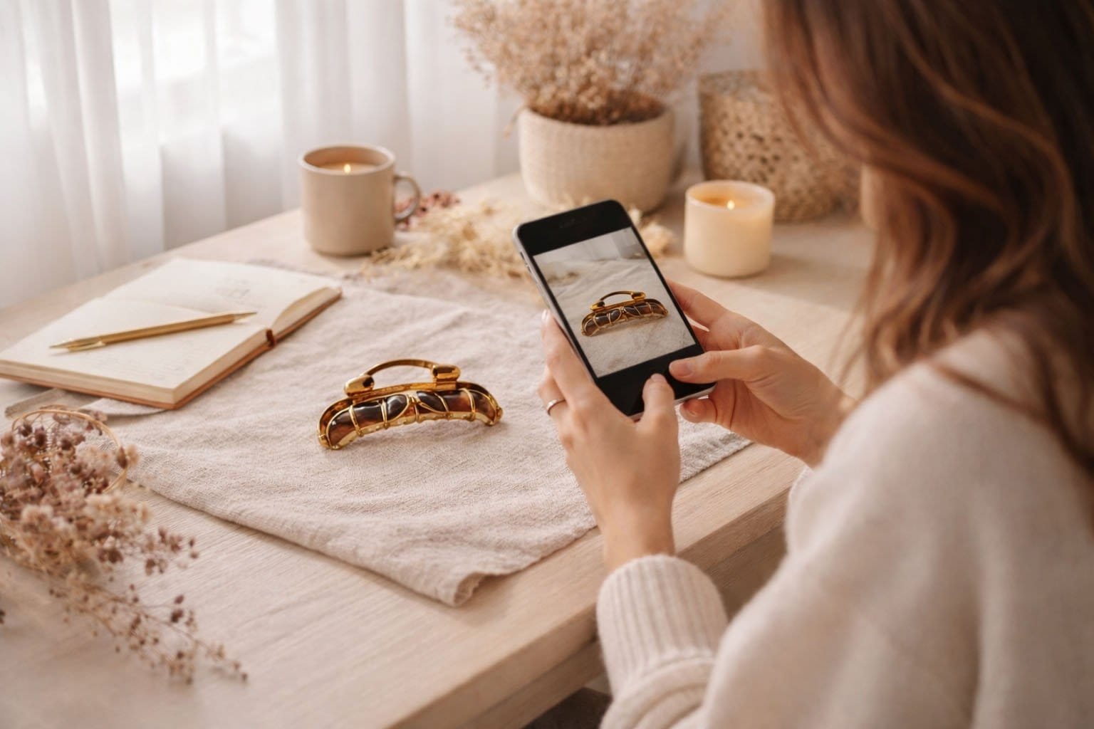 Créatrice de contenu portant des accessoires cheveux ClawMeUp