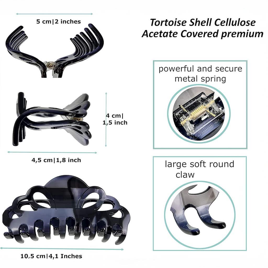 Détail pince à cheveux acétate noire ClawMeUp