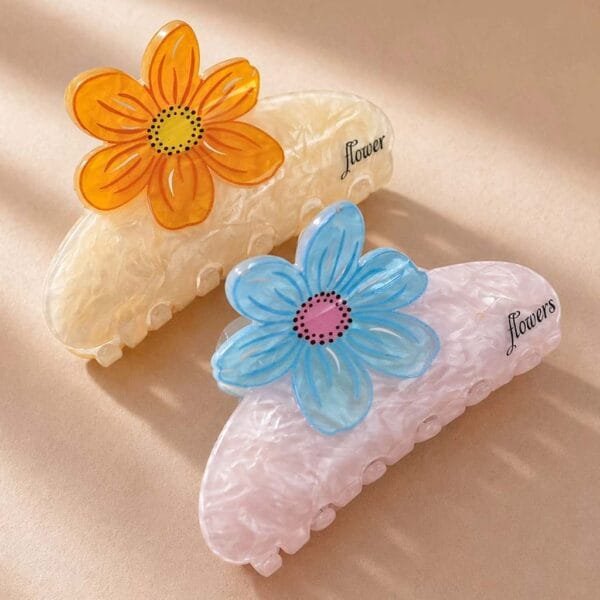 Duo Pinces à Cheveux Fleurs Nacrées Acétate — Bleu Ciel & Ambre