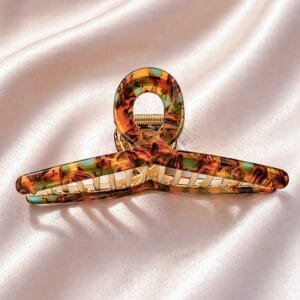 Grande pince cheveux épais à anneau acétate brun écaille cuivré métal doré acier inoxydable — ClawMeUp