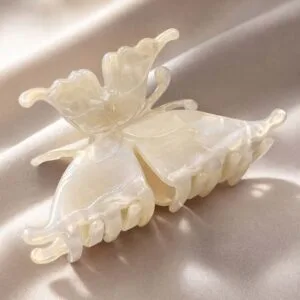 Pince à cheveux fleur translucide acétate de cellulose premium nacré ivoire — ClawMeUp