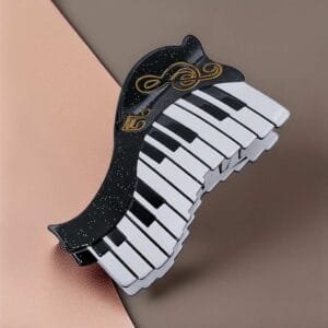 Pince à cheveux originale piano à queue résine touches noires blanches clé de sol dorée — ClawMeUp