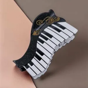 Pince à cheveux originale piano à queue résine touches noires blanches clé de sol dorée — ClawMeUp