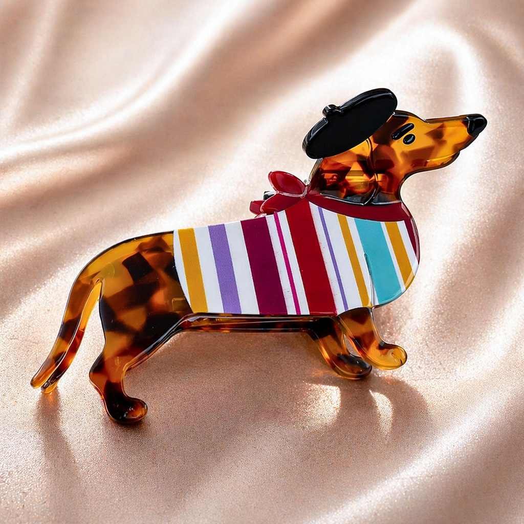 Pince à cheveux originale teckel rayé multicolore — Acétate écaille