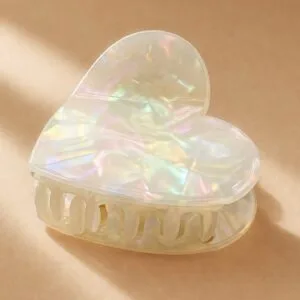 Pince à cheveux cœur blanc nacré irisé — CMU-KAL-02 ClawMeUp Paris
