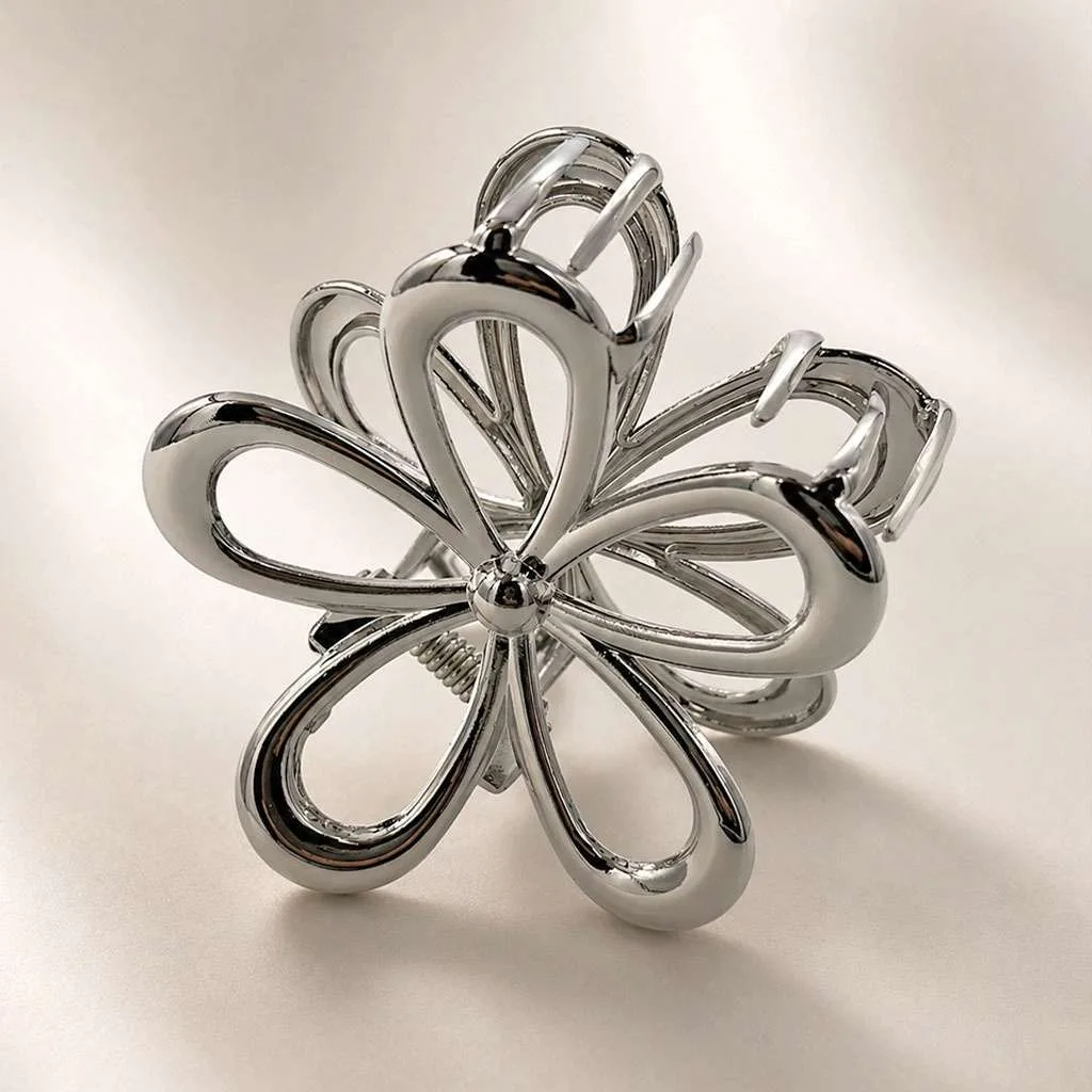 Pince à cheveux fleur métal argentée acier inoxydable