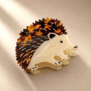 Pince à cheveux hérisson sculpté — corps blanc nacré et dos écaille léopard brun — CMU-KAL-11 ClawMeUp Paris