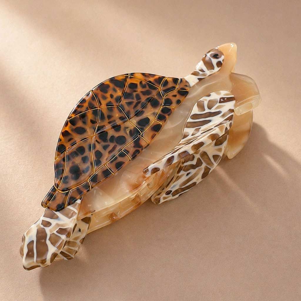 Pince à Cheveux Tortue Léopard — Grande Pince Crabe Résine