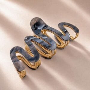 Pince à cheveux wave ondulée acétate marbré gris lilas armature dorée — CMU-WAV-KF-01 ClawMeUp