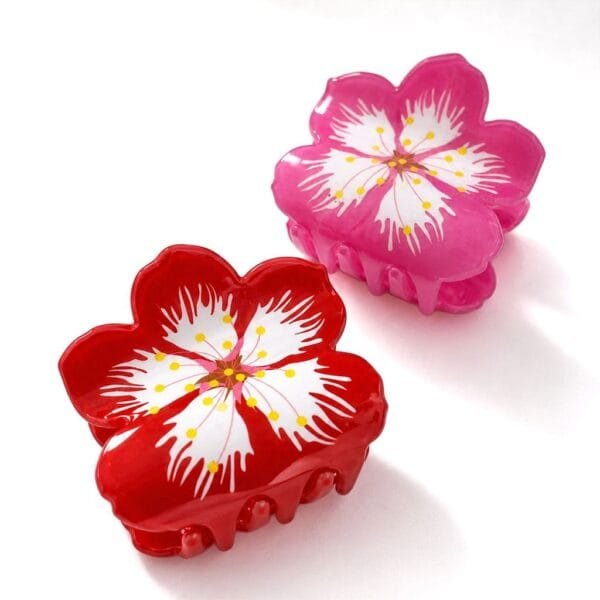 Lot 2 pinces a cheveux fleur glossy acetate — Rouge et Rose
