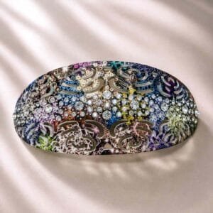 Barrette cheveux bijou motif floral bleu nuit ClawMeUp