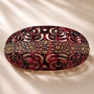 Barrette cheveux mariage bordeaux dorée cristaux ClawMeUp