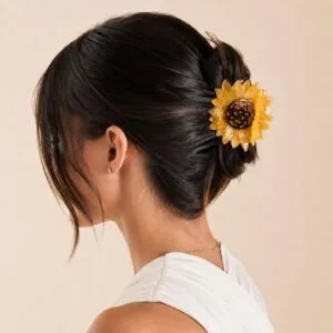Pince à cheveux tournesol acétate de cellulose miel et écaille tortoise — ClawMeUp