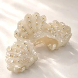 pince à cheveux perle blanc nacré studio face acétate ClawMeUp