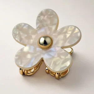 Pince à cheveux fleur acétate dorée Blanc Nacré — ClawMeUp