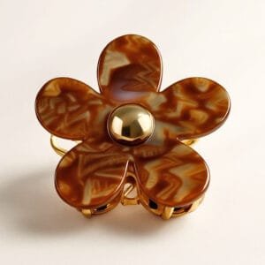 Pince à cheveux fleur acétate dorée Écaille Miel — ClawMeUp