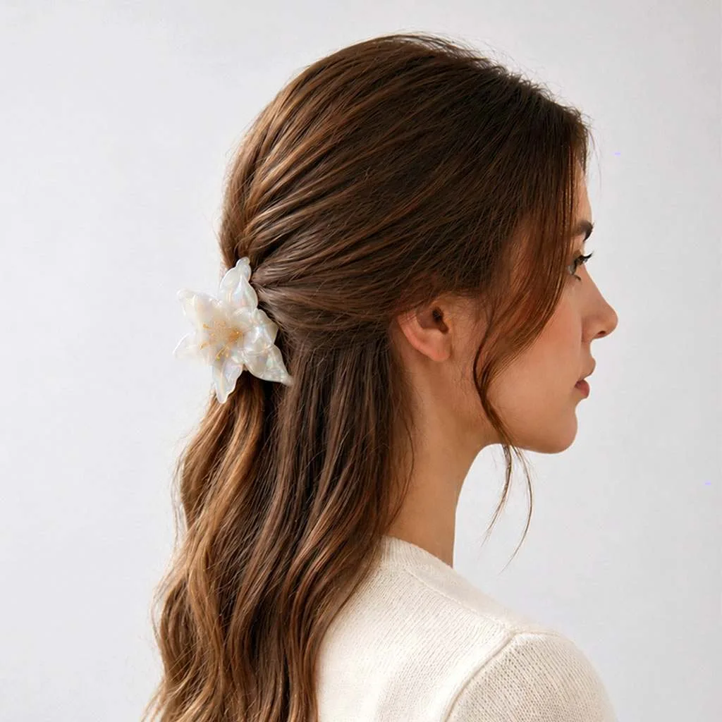 Pince à Cheveux Lys Acétate Blanc Nacré | ClawMeUp — vue 2