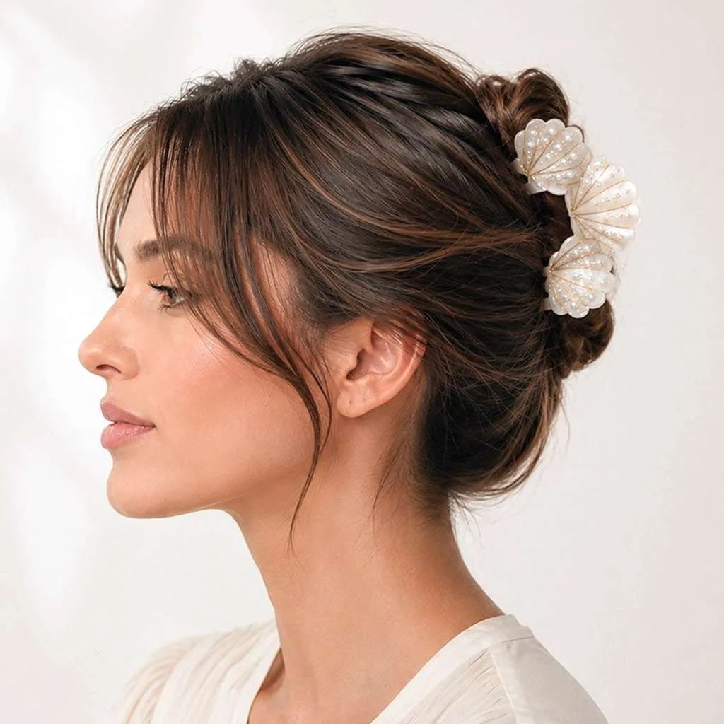 Pince à Cheveux Perle Blanc Nacré — Crabe Acétate | ClawMeUp — vue 2