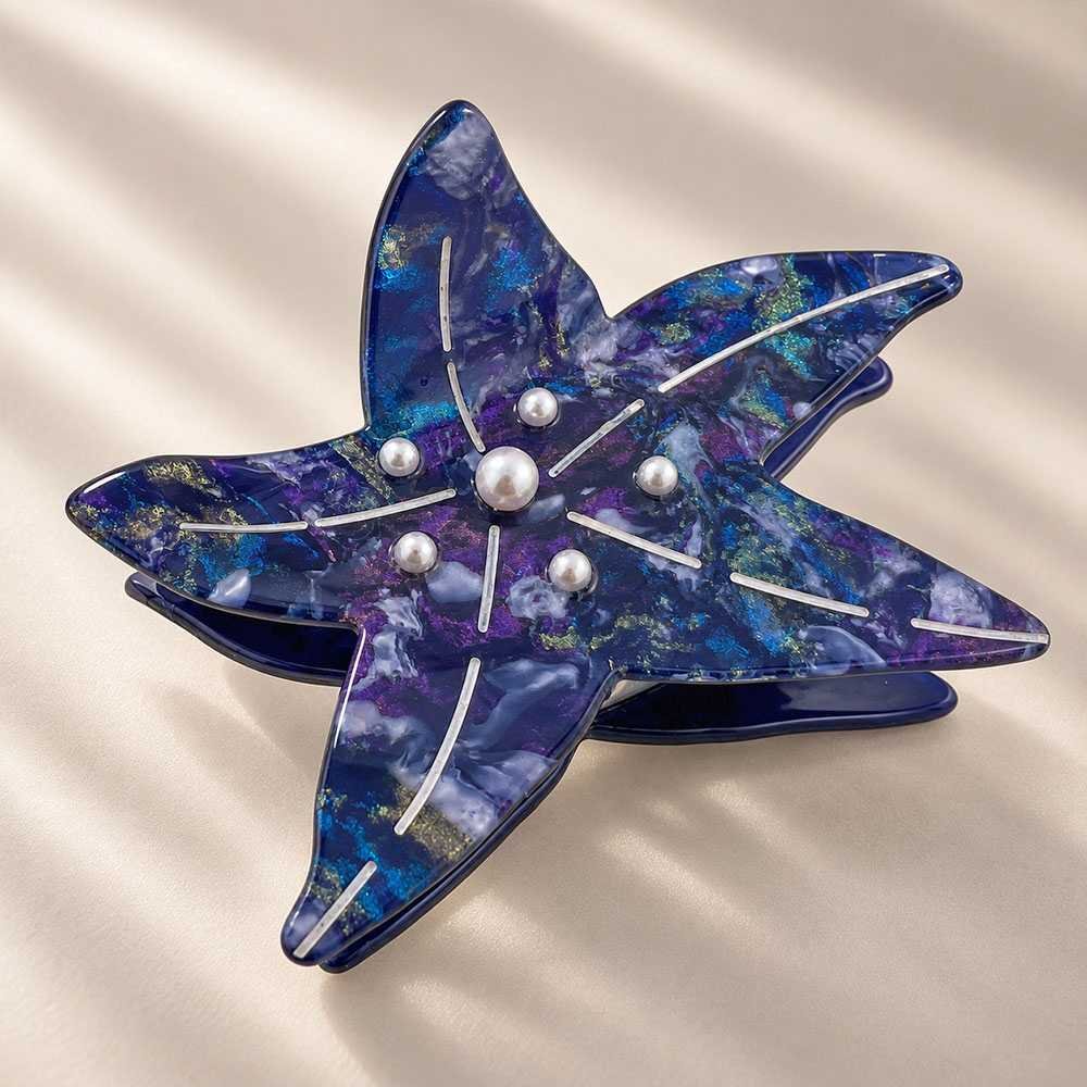 Pince Cheveux Étoile de Mer — Acétate Bleu-Violet Irisé | ClawMeUp