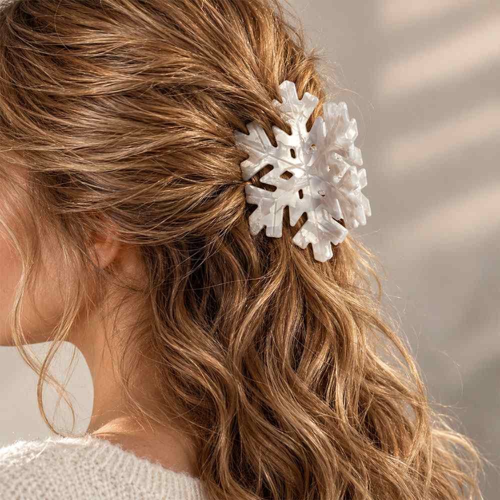 Pince à Cheveux Flocon de Neige — Acétate Blanc Nacré | ClawMeUp