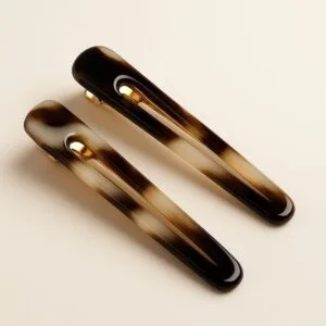 Barrette Plate Spatule Dorée (Duo) — Acétate de Cellulose