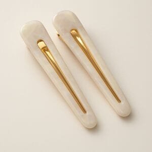 Duo de barrettes plates spatule dorées en acétate ivoire nacré