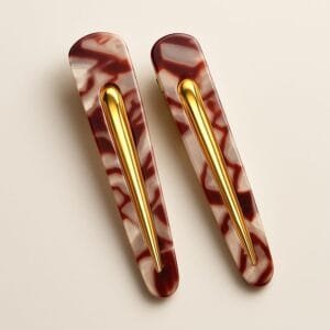 Duo de barrettes plates spatule dorées en acétate rouge cerise