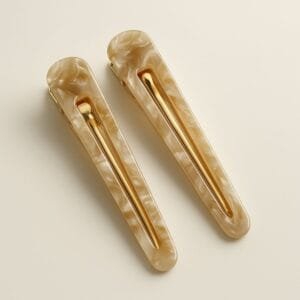 Duo de barrettes plates spatule dorées en acétate sable nacré