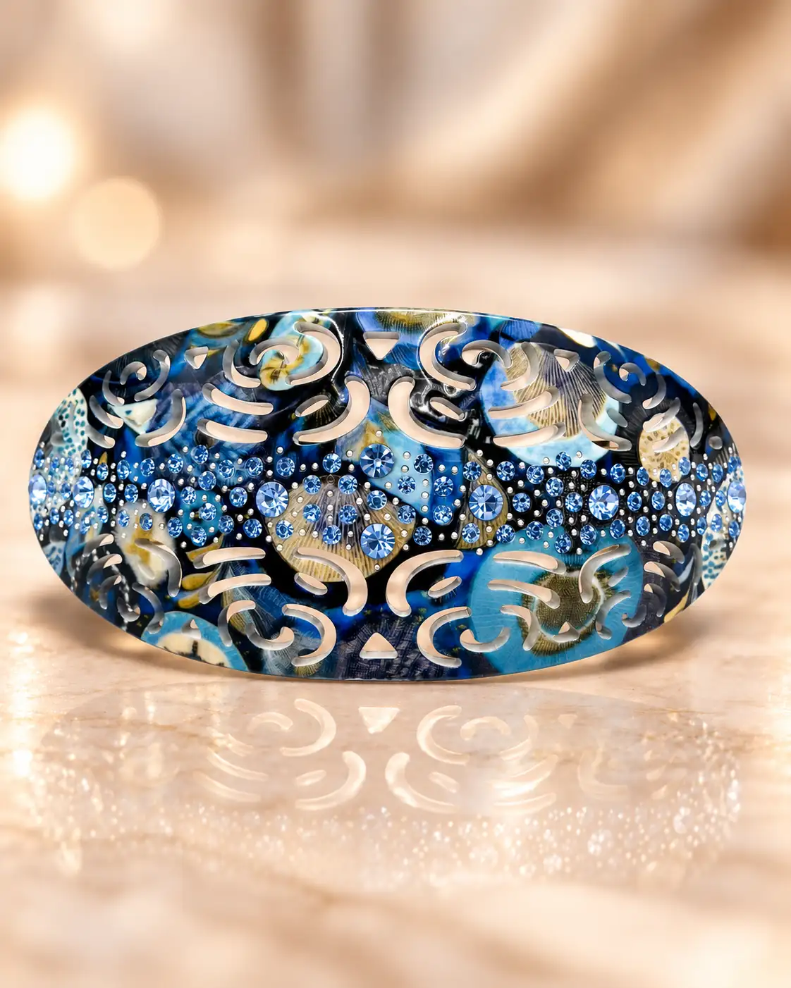 Barrette bleue strass, impression UV – ClawMeUp