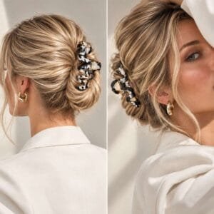 Pince cheveux zigzag acétate acier inoxydable portée — ClawMeUp