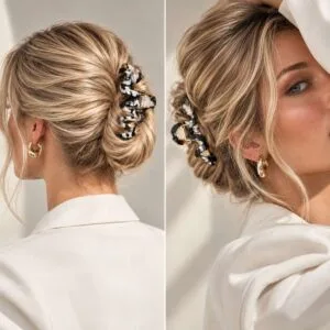 Pince cheveux zigzag acétate acier inoxydable portée — ClawMeUp
