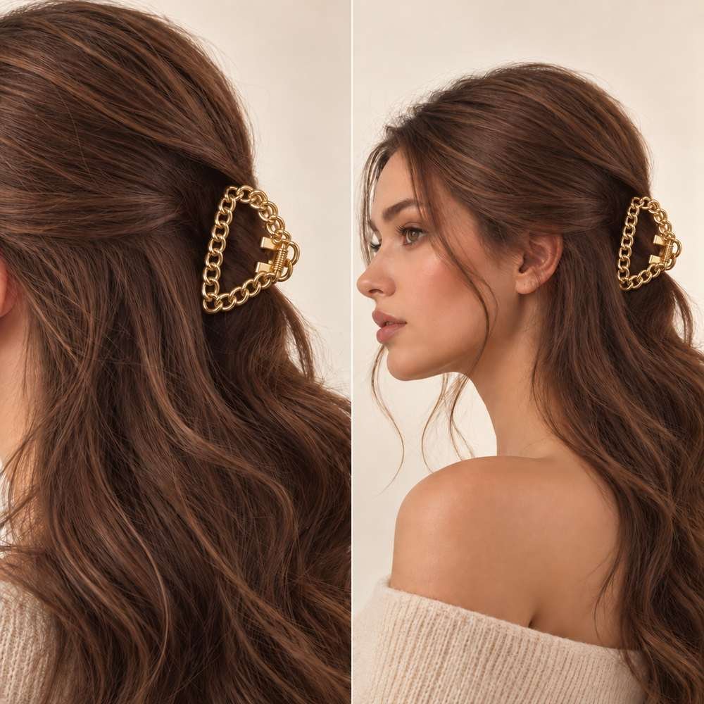 Accessoires cheveux doré — Petite pince à maillons en acier inoxydable — vue 2