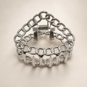 Petite pince à cheveux argentée à maillons, en acier inoxydable — ClawMeUp
