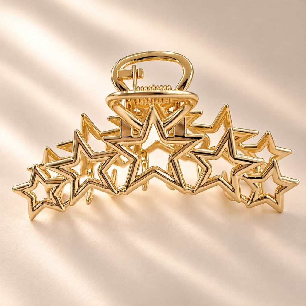 Barrettes cheveux étoiles — Pince crabe en acier inoxydable doré