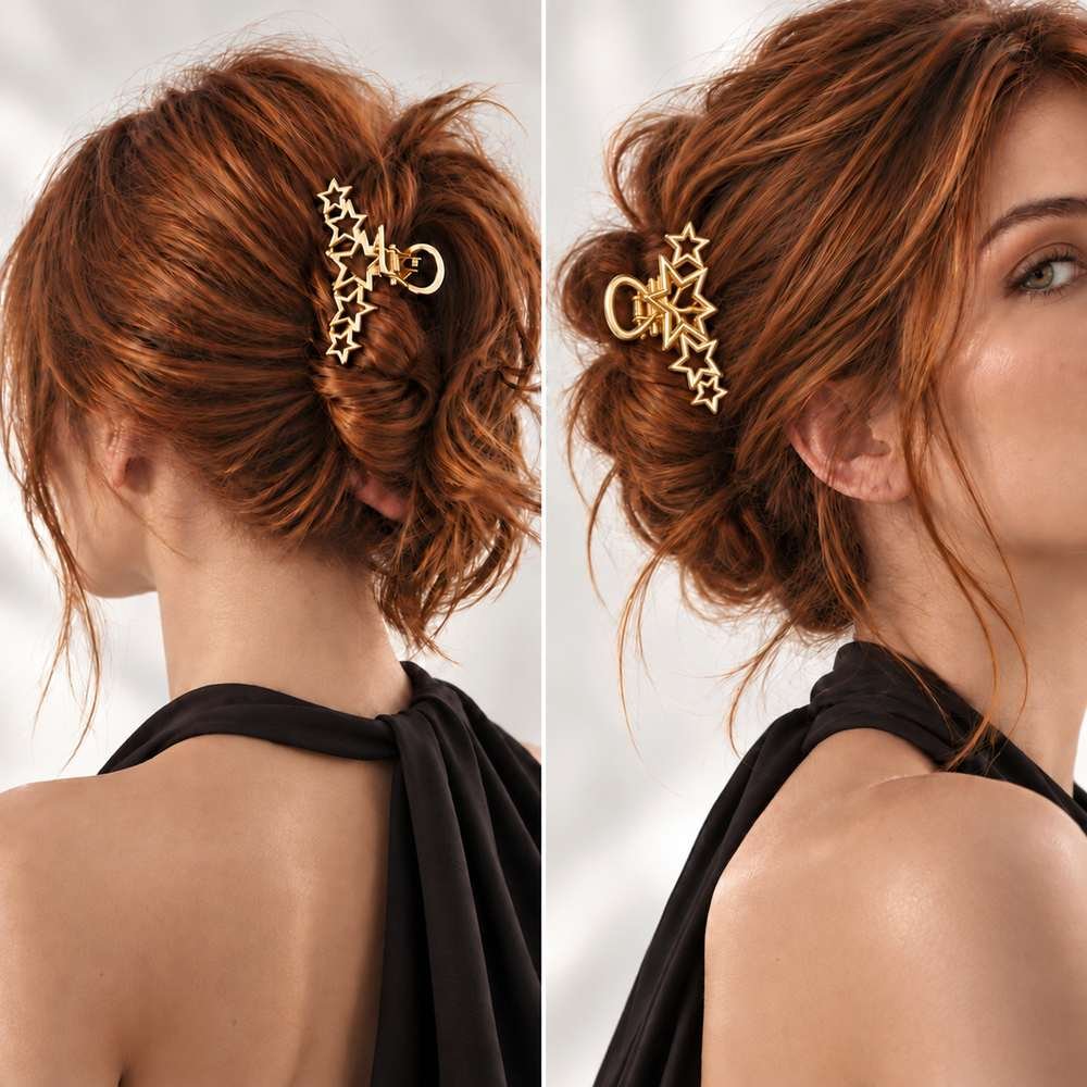 Barrettes cheveux étoiles — Pince crabe en acier inoxydable doré — vue 2