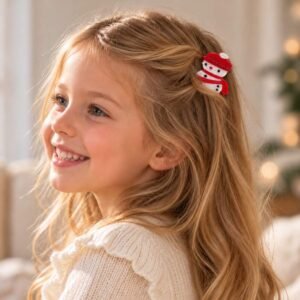 Pince cheveux Noël bonhomme de neige portée sur une demi-queue — ClawMeUp